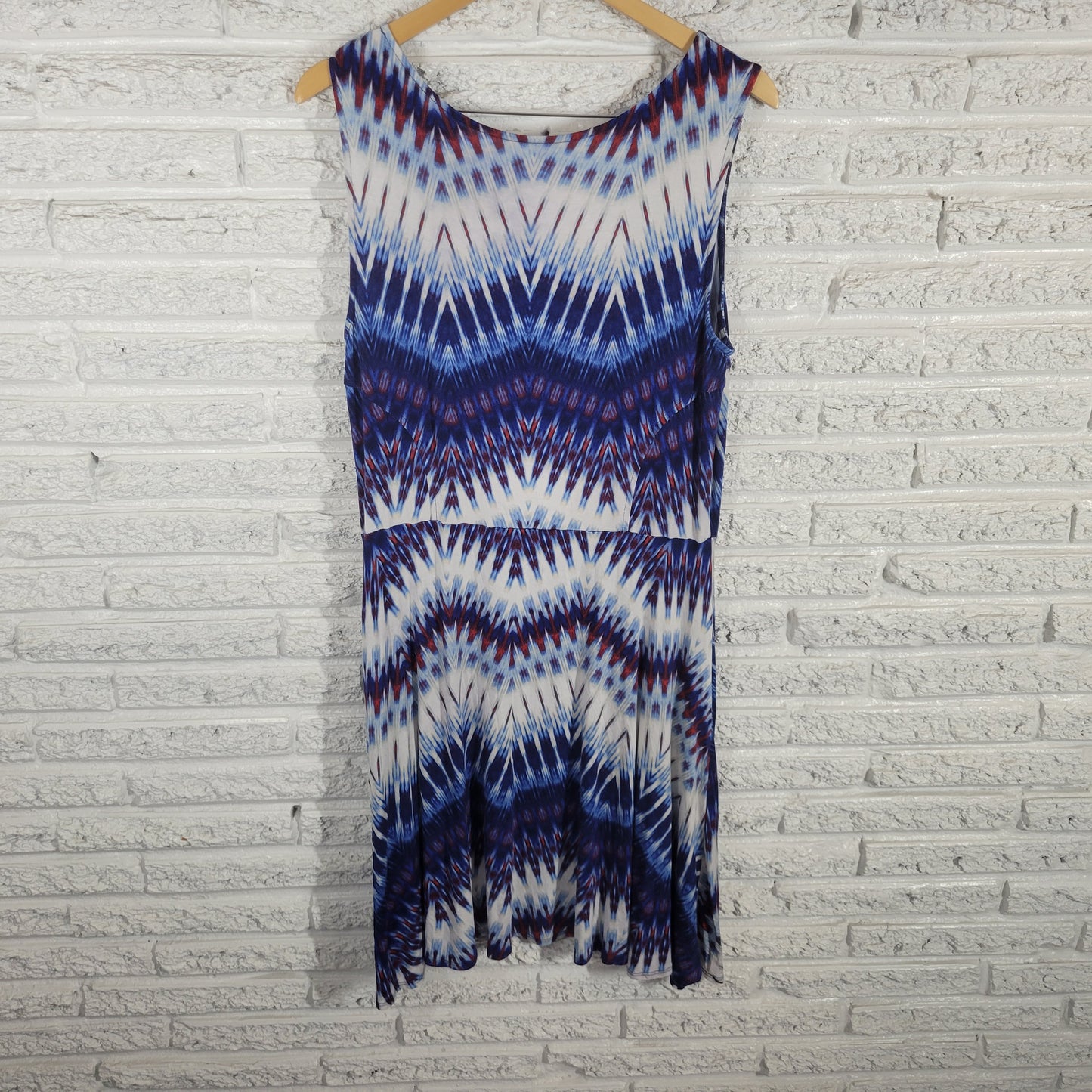 ANA Women XL Blue Red Watercolor Geometric Tank Sheath Dress Stretch WAT7E