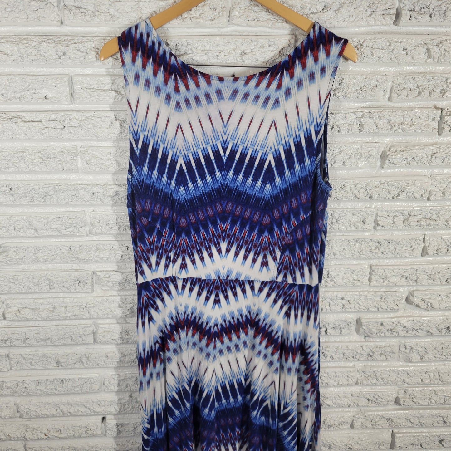 ANA Women XL Blue Red Watercolor Geometric Tank Sheath Dress Stretch WAT7E
