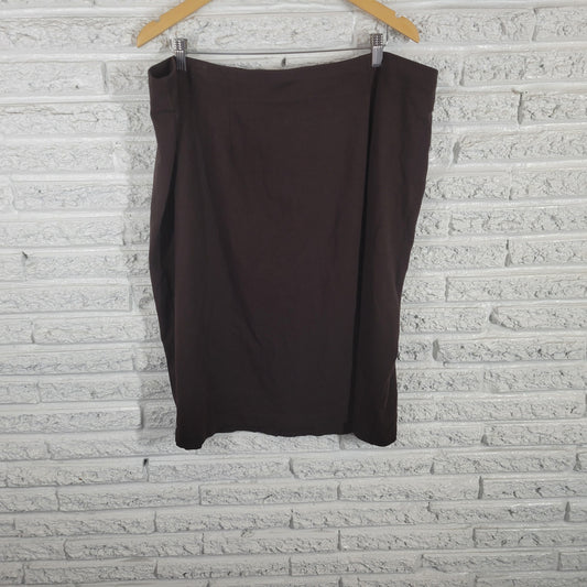 Eileen Fisher Brown Pencil Skirt 3X Plus Pull On Stretch Knee Length BRO45E