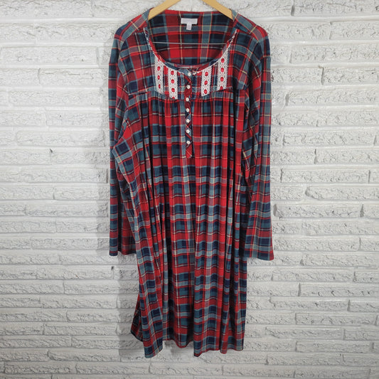 Secret Treasures Nightgown 4X Plus Plaid Flannel Robe Long Sleeve Red SWE99E