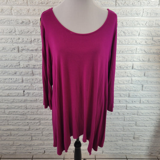 Kate & Mallory Women XL Purple Asymmetric Tunic 3/4 Sleeve Shoulder Zip PUR47E