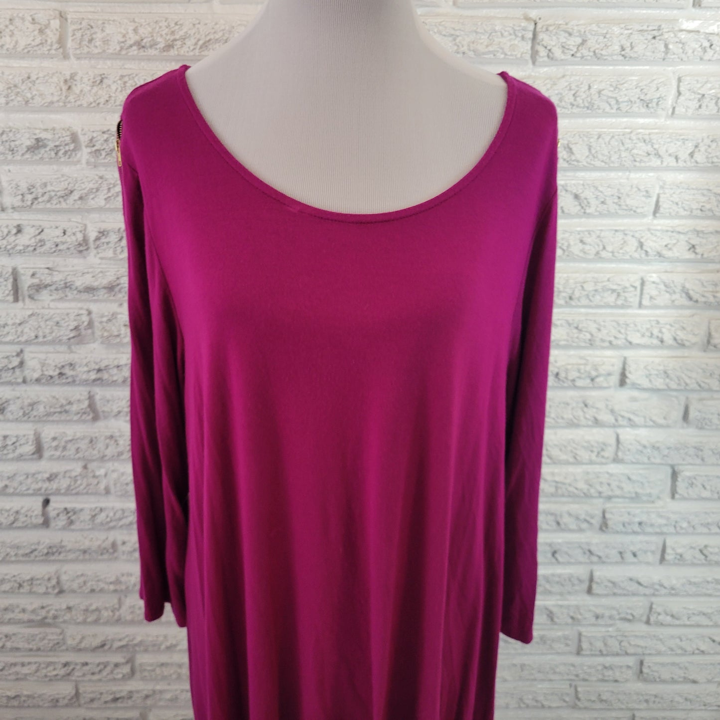 Kate & Mallory Women XL Purple Asymmetric Tunic 3/4 Sleeve Shoulder Zip PUR47E