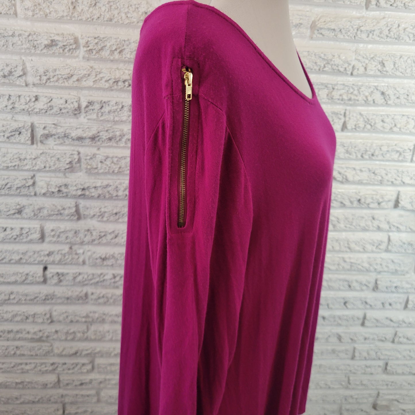 Kate & Mallory Women XL Purple Asymmetric Tunic 3/4 Sleeve Shoulder Zip PUR47E