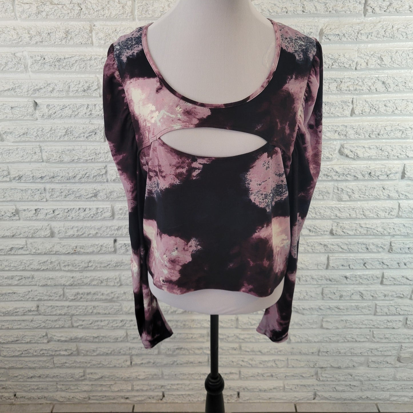 Rue 21 Plus 2X Purple Tie Dye Crop Top Boat Neck Long Sleeve Casual TIE2XE