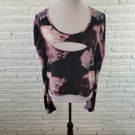 Rue 21 Plus 2X Purple Tie Dye Crop Top Boat Neck Long Sleeve Casual TIE2XE