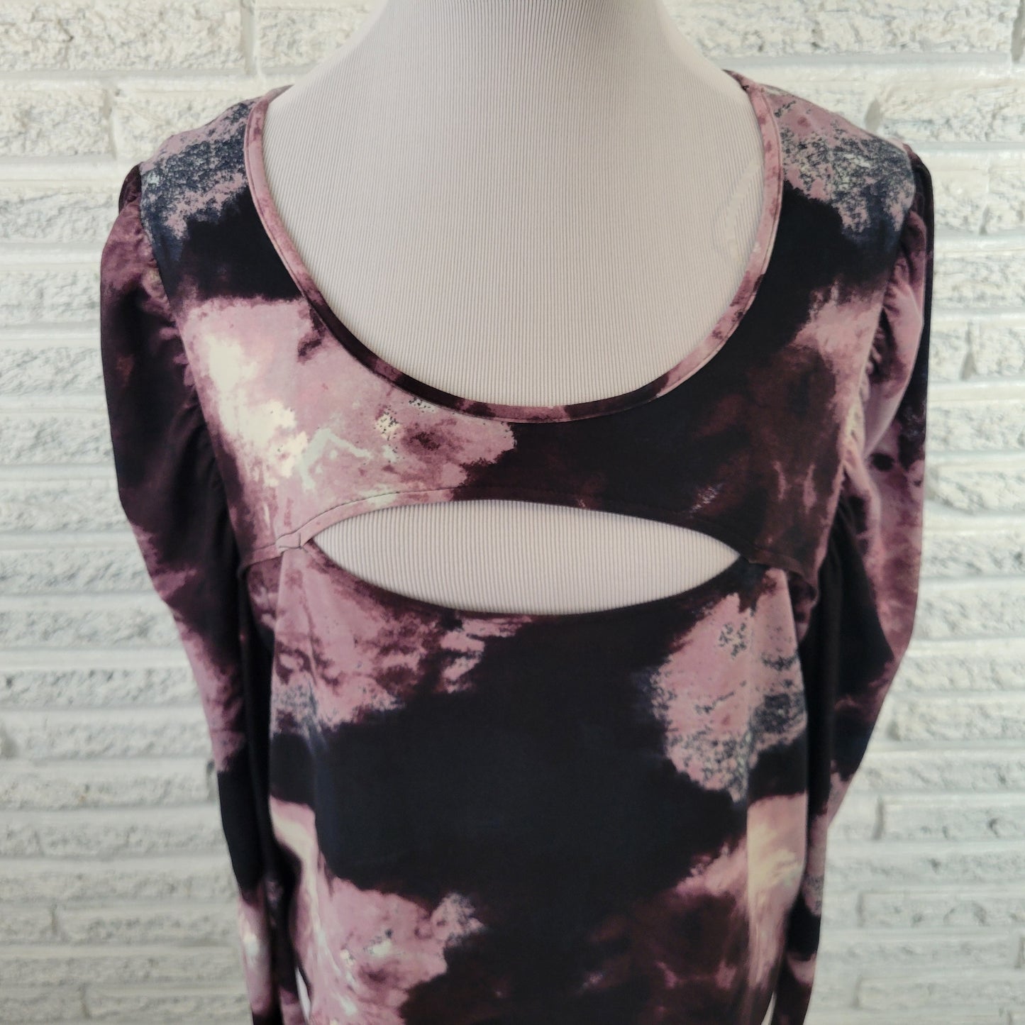Rue 21 Plus 2X Purple Tie Dye Crop Top Boat Neck Long Sleeve Casual TIE2XE