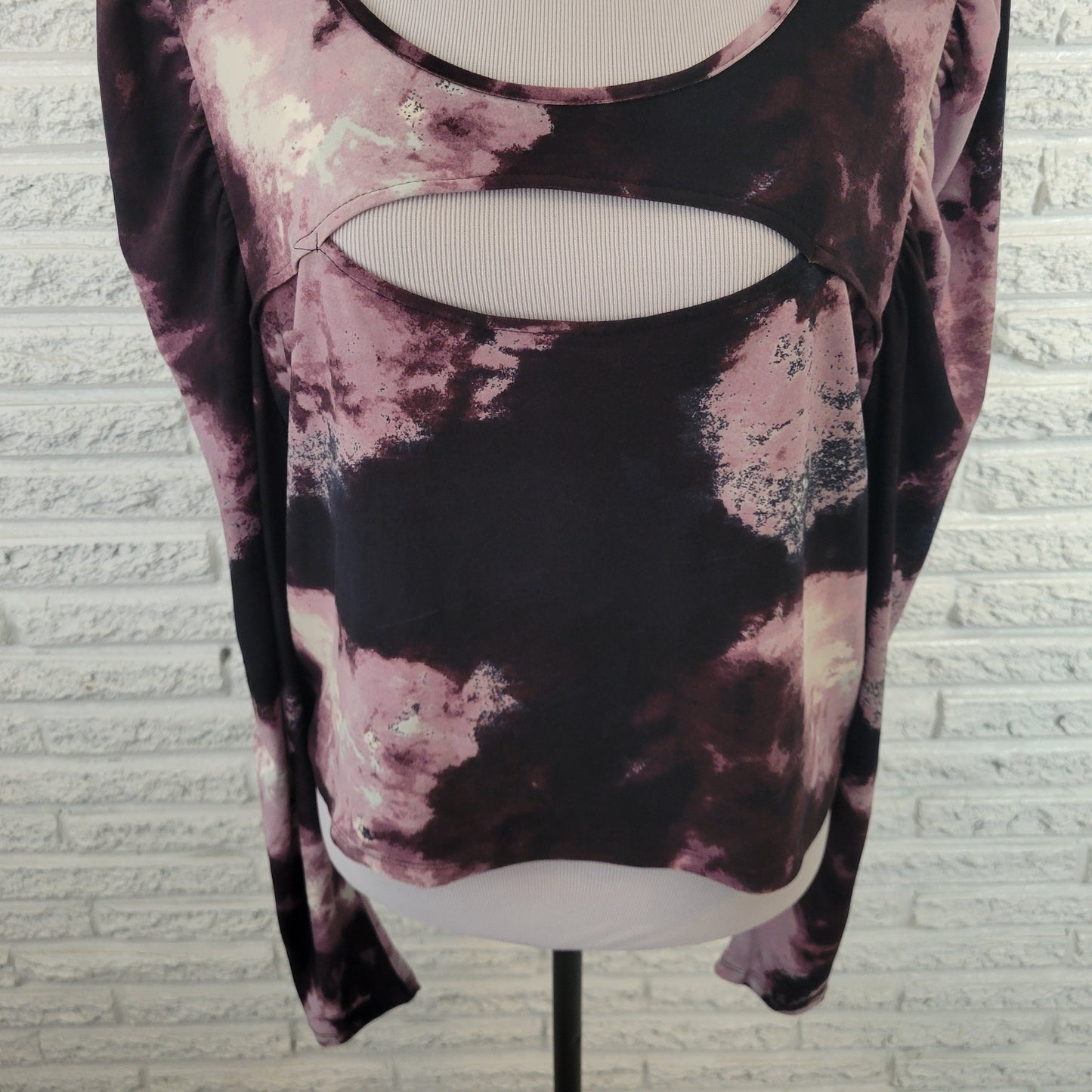 Rue 21 Plus 2X Purple Tie Dye Crop Top Boat Neck Long Sleeve Casual TIE2XE