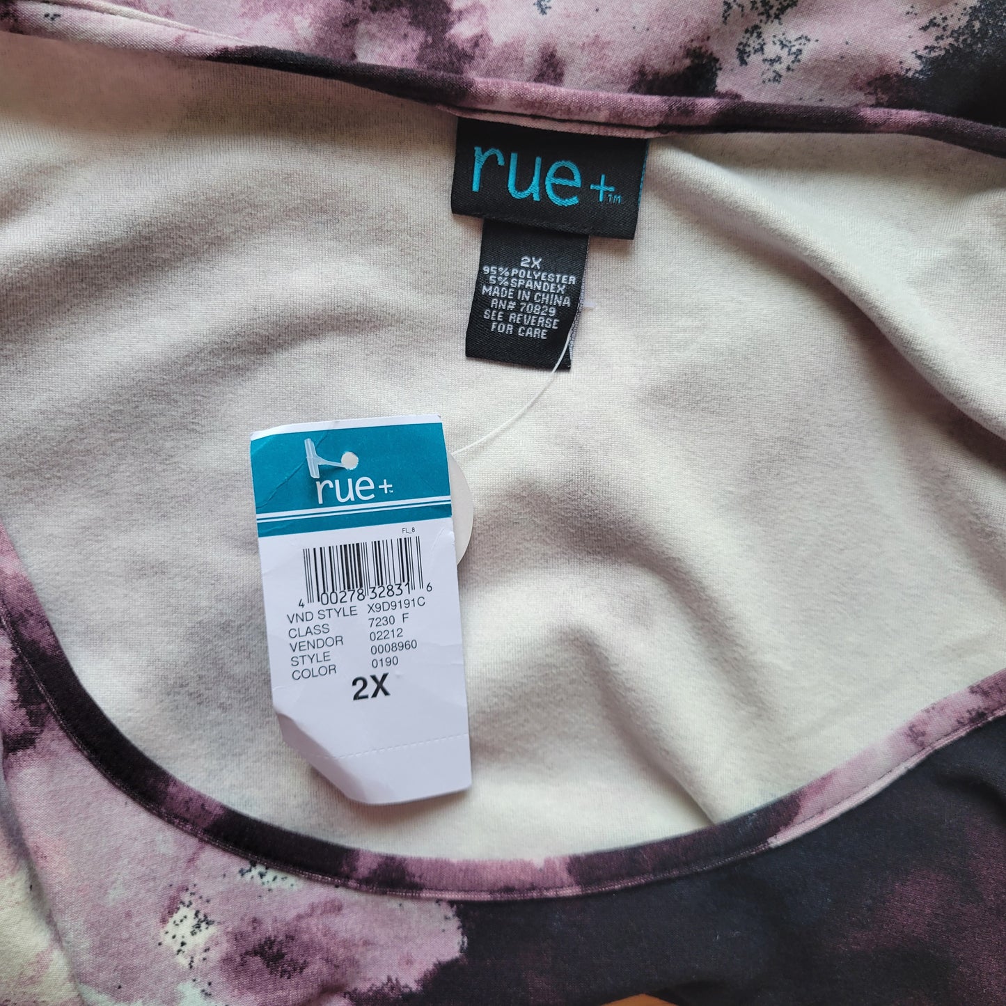 Rue 21 Plus 2X Purple Tie Dye Crop Top Boat Neck Long Sleeve Casual TIE2XE