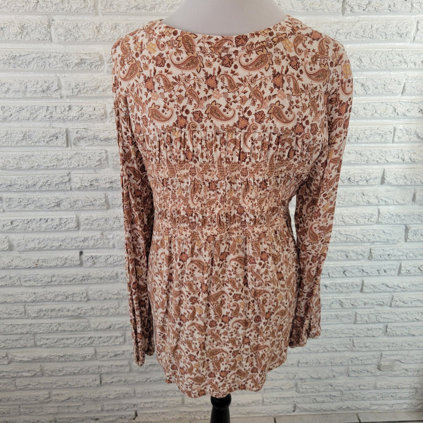 Knox Rose Women XL Brown White Paisley Asymmetric Cinched V-Neck PAI62E