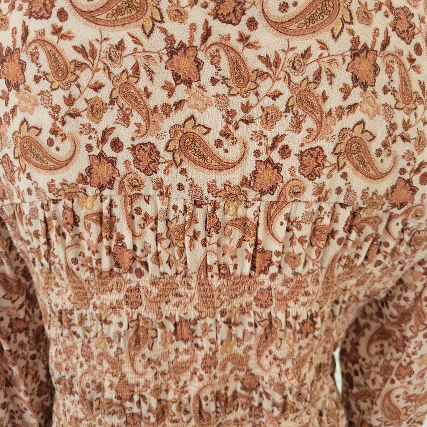 Knox Rose Women XL Brown White Paisley Asymmetric Cinched V-Neck PAI62E