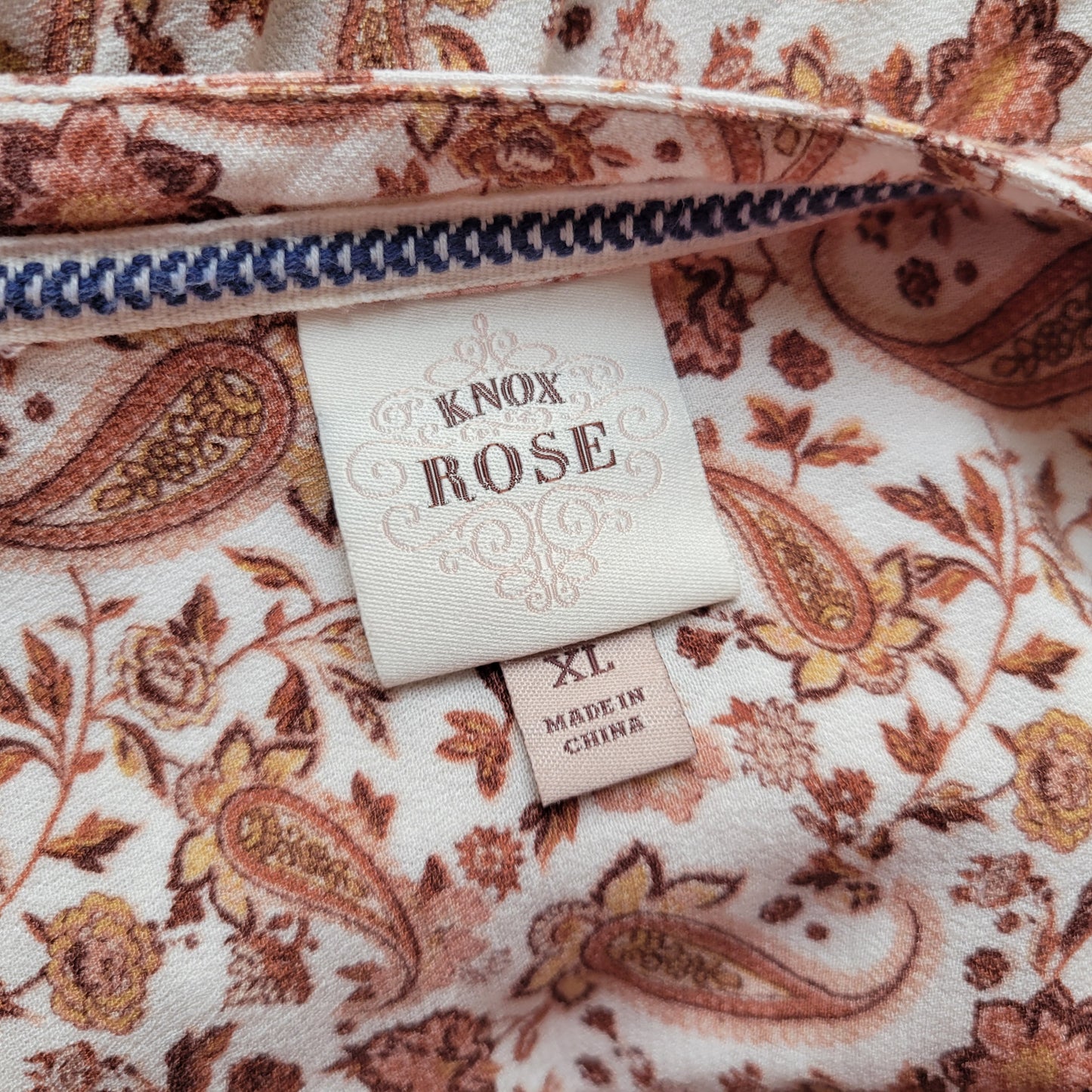 Knox Rose Women XL Brown White Paisley Asymmetric Cinched V-Neck PAI62E