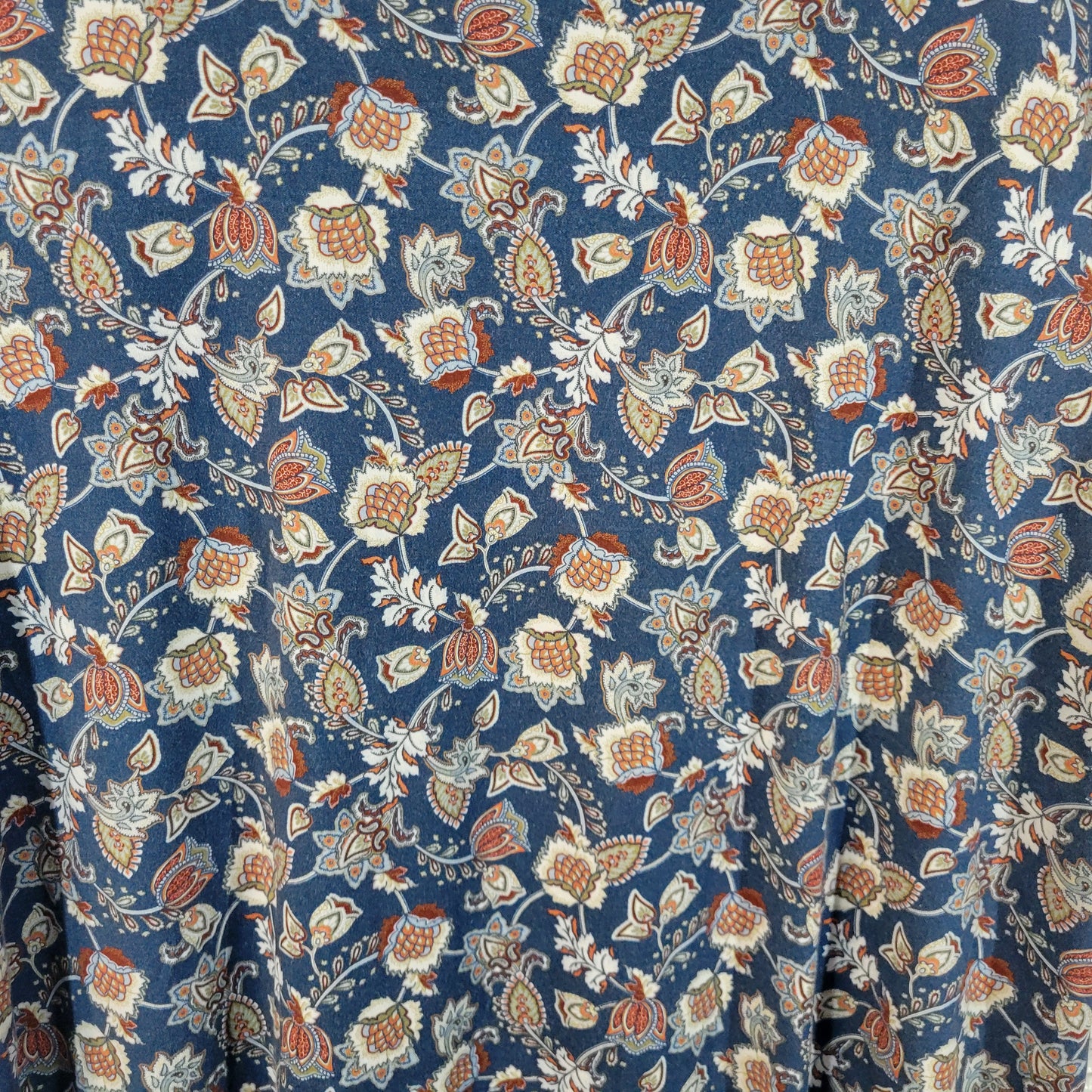 Lands End Womens 1X Blue Floral Dress Cotton Knee Length Short Sleeve FLO104E