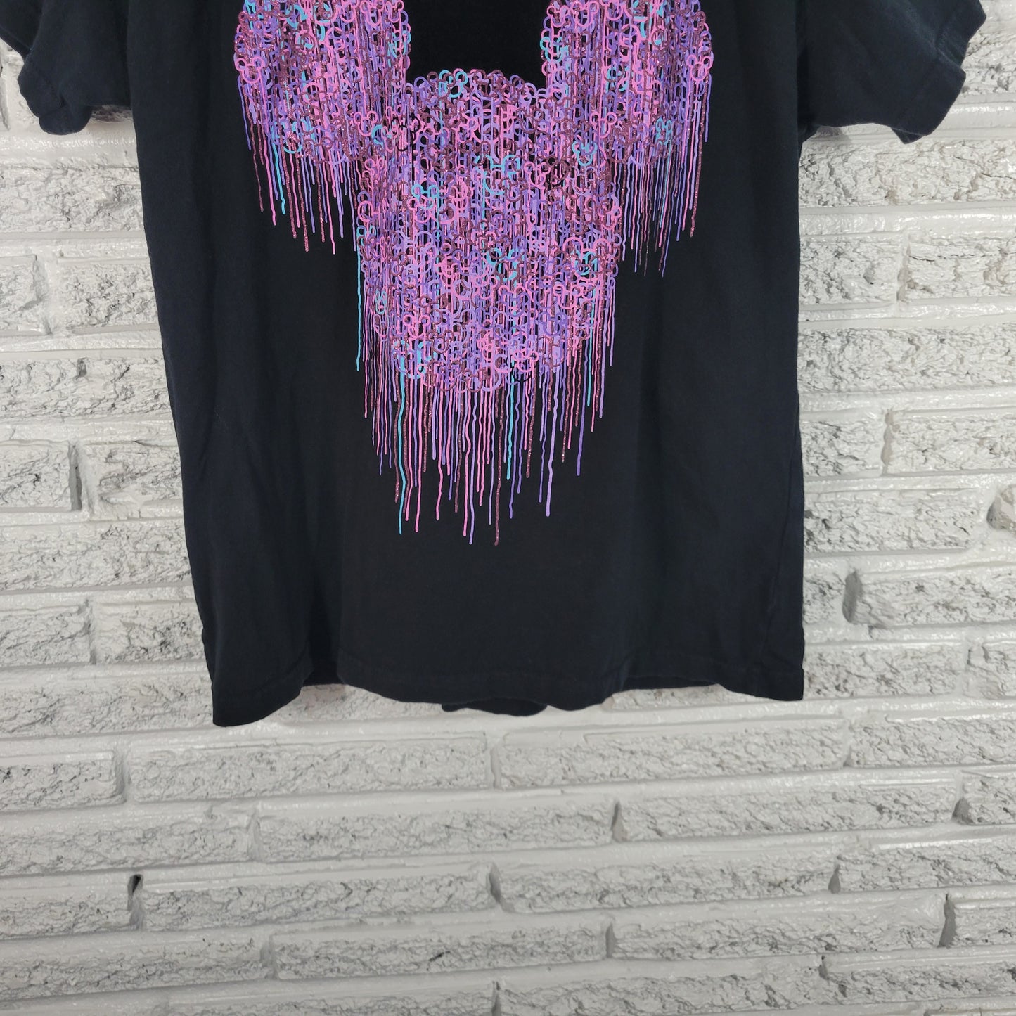 Disney Womens XL Mickey Mouse Graphic Tee Black Glitter V Neck Cotton NOV101E