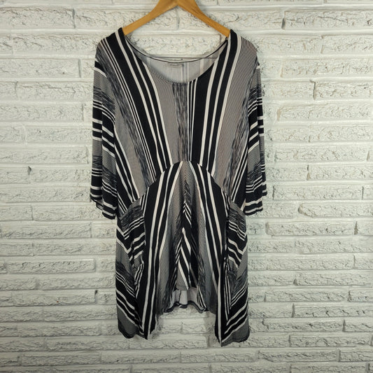 Avenue Womens Size 18 20 Tunic Dress Black White Striped 3/4 Sleeve STR7E