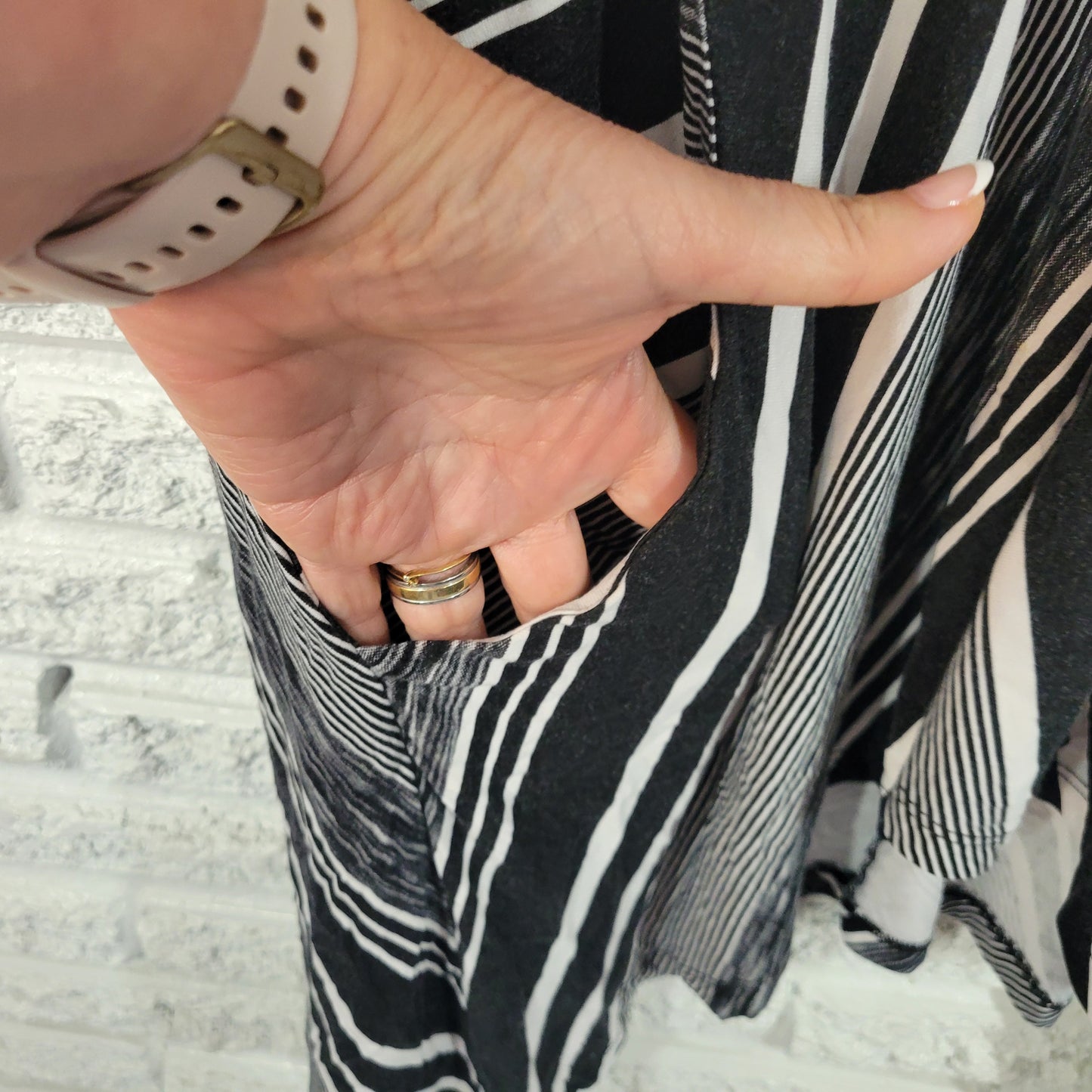 Avenue Womens Size 18 20 Tunic Dress Black White Striped 3/4 Sleeve STR7E