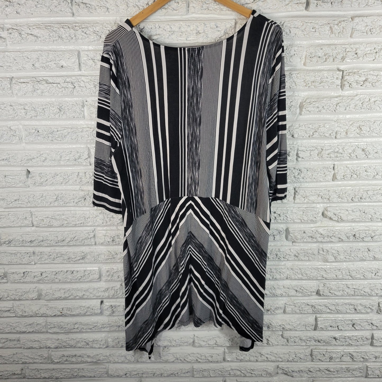 Avenue Womens Size 18 20 Tunic Dress Black White Striped 3/4 Sleeve STR7E