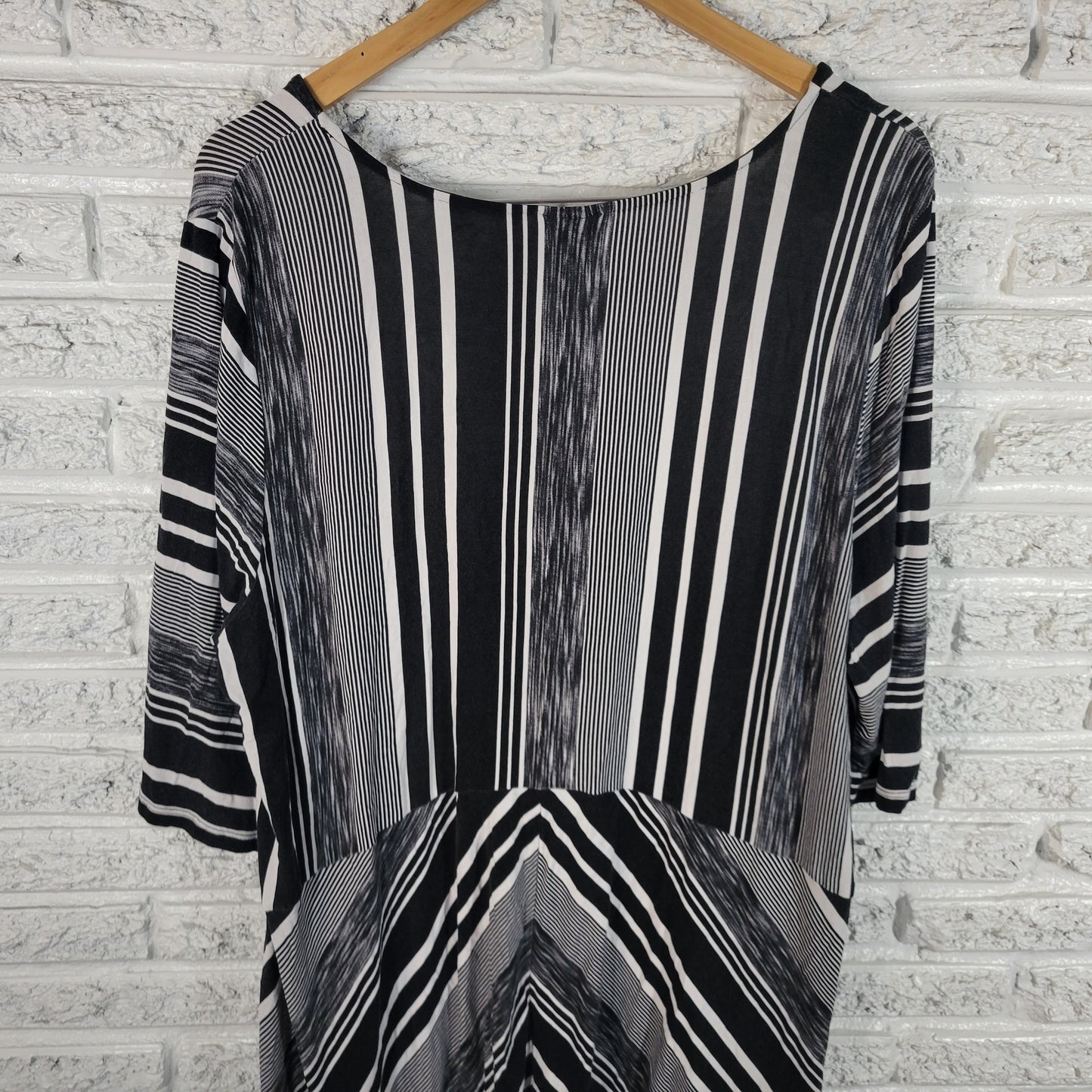 Avenue Womens Size 18 20 Tunic Dress Black White Striped 3/4 Sleeve STR7E