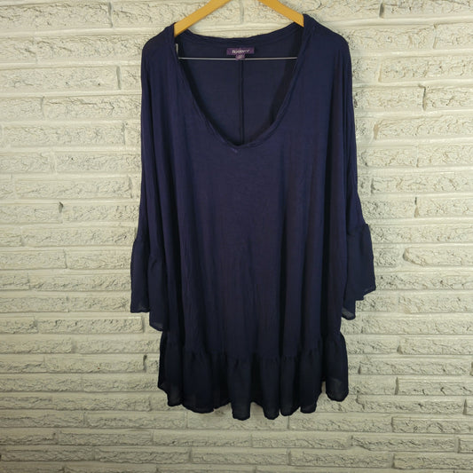 Roamans Womens 4X Plus Blue Dress Boat Neck 3/4 Bell Sleeve Chiffon BLU52E