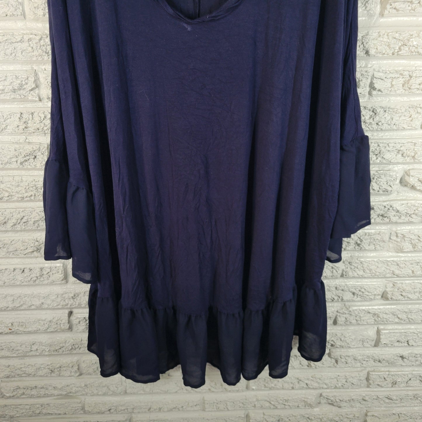 Roamans Womens 4X Plus Blue Dress Boat Neck 3/4 Bell Sleeve Chiffon BLU52E