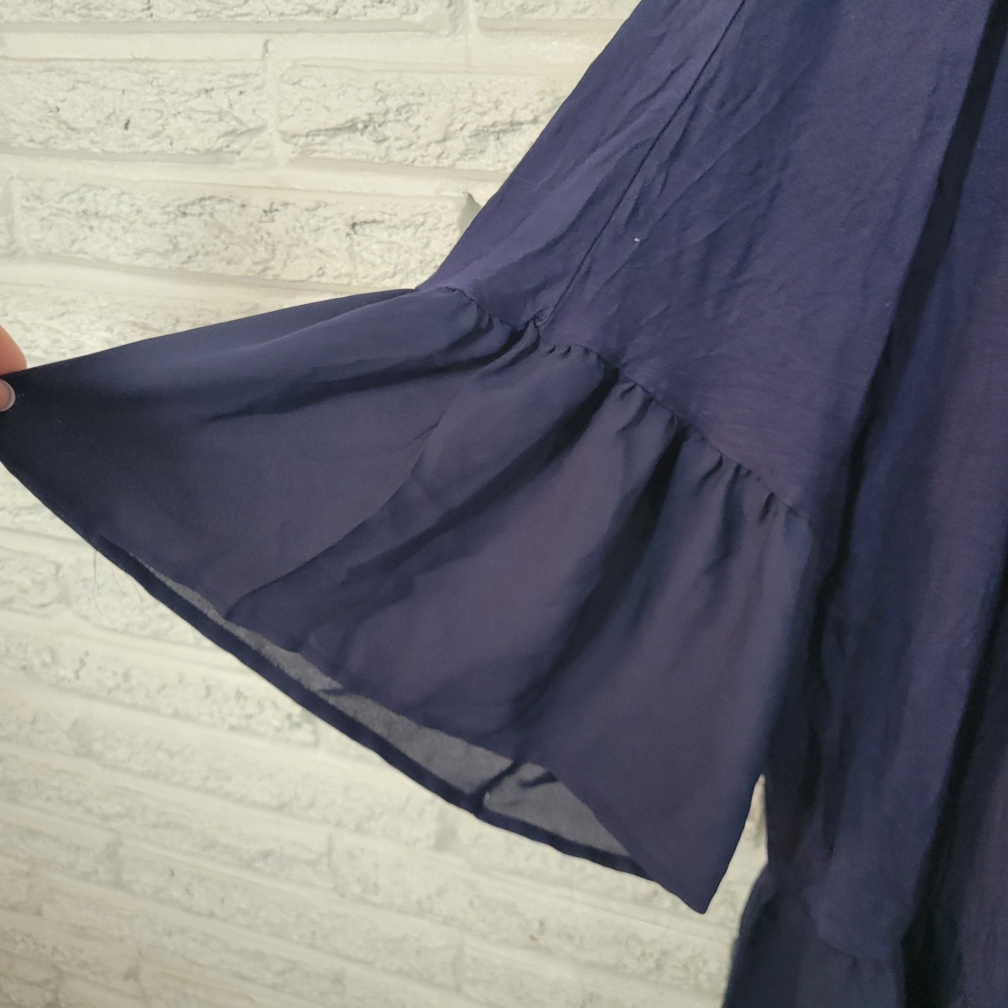Roamans Womens 4X Plus Blue Dress Boat Neck 3/4 Bell Sleeve Chiffon BLU52E