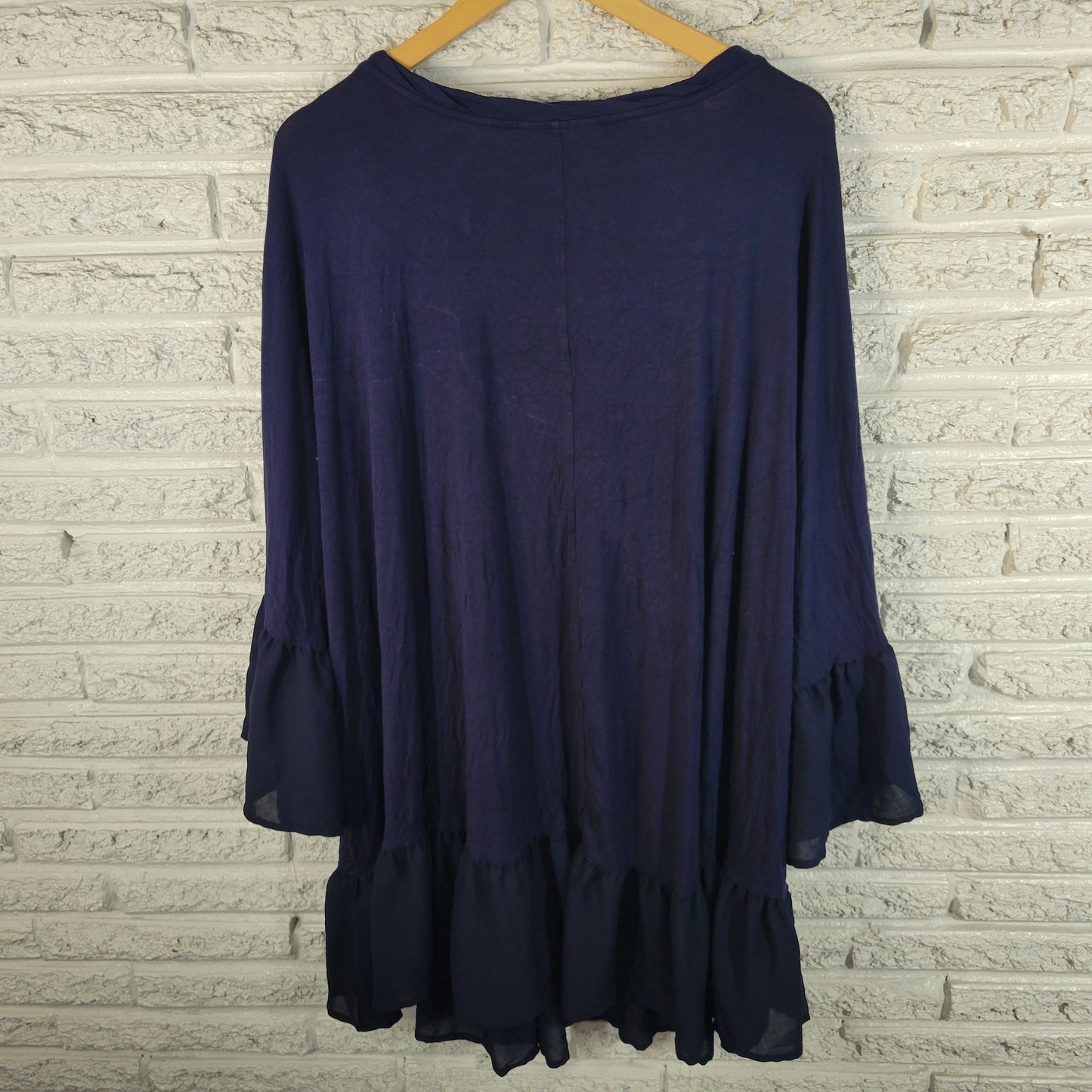 Roamans Womens 4X Plus Blue Dress Boat Neck 3/4 Bell Sleeve Chiffon BLU52E