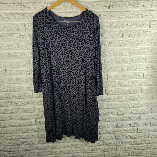 Time & Tru Womens XXXL Dress Gray Black Animal Print Shirt Long Sleeve ANI7E