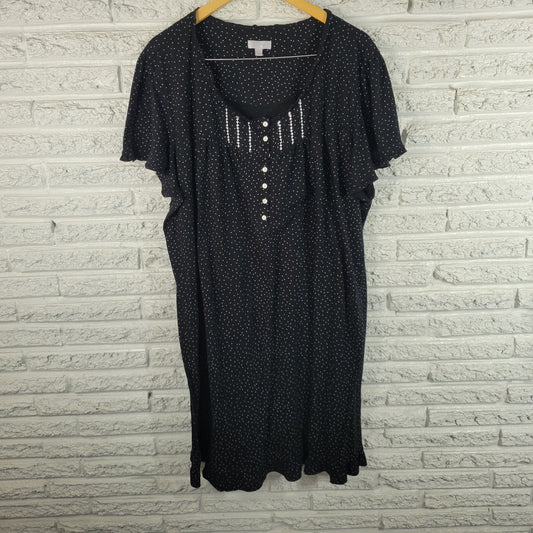 Secret Treasures Womens Nightgown 4X Plus Black Polka Dot Kaftan Ruffle GEO200E
