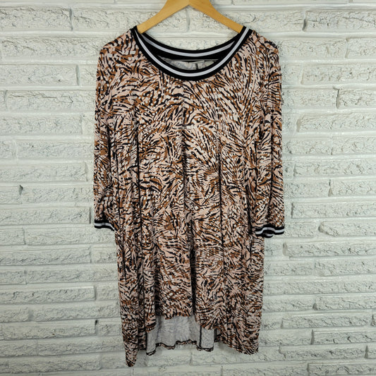 Zim & Zoe Womens Size 20 Dress Plus Geometric Brown Black Hi Low Pocket GEO145E