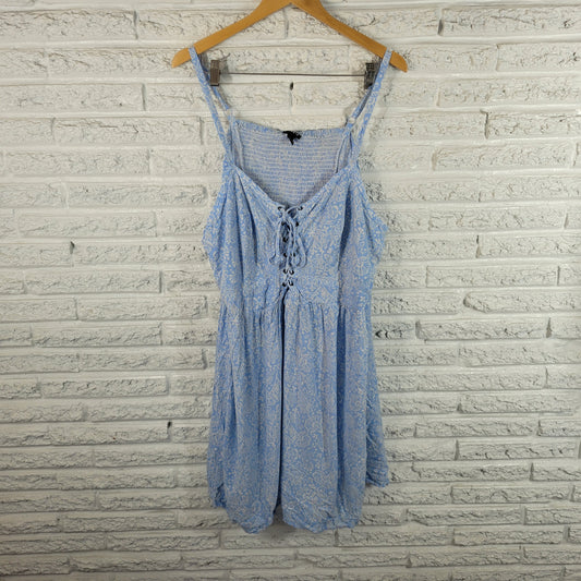 Torrid Womens Swing Top Blouse 6X Blue Floral Dress Tunic Lace Up FLO179E