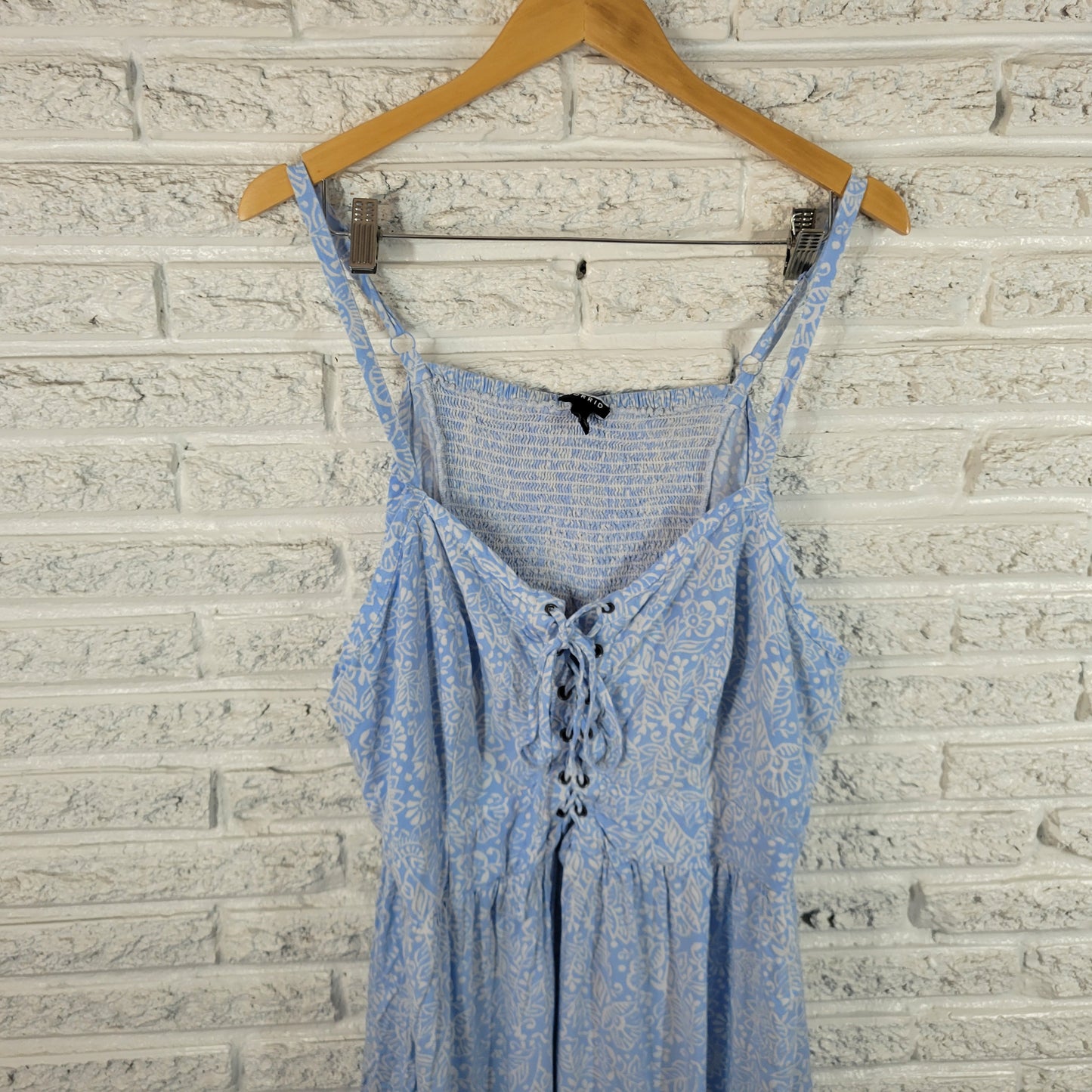Torrid Womens Swing Top Blouse 6X Blue Floral Dress Tunic Lace Up FLO179E