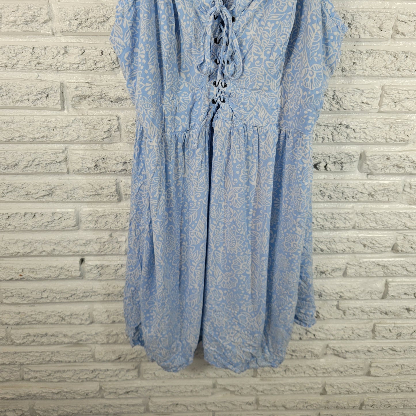 Torrid Womens Swing Top Blouse 6X Blue Floral Dress Tunic Lace Up FLO179E