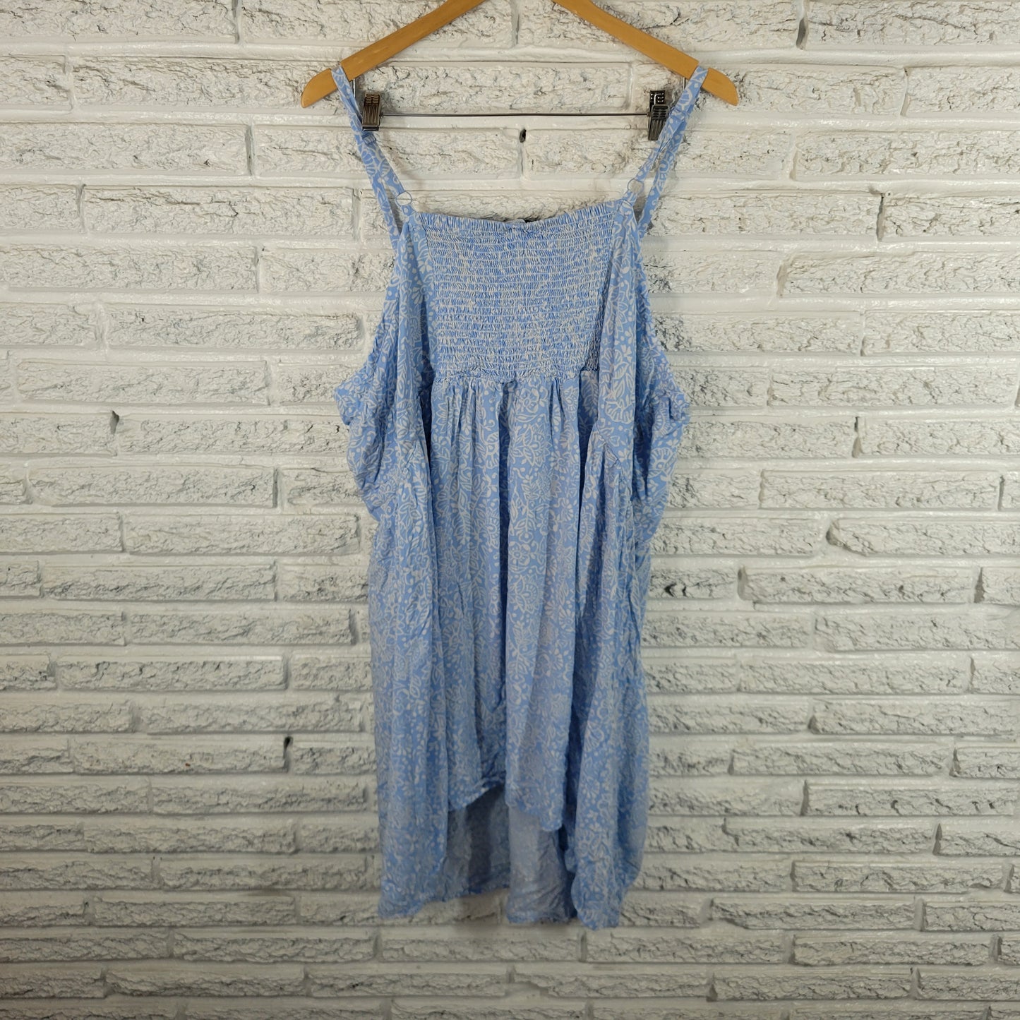 Torrid Womens Swing Top Blouse 6X Blue Floral Dress Tunic Lace Up FLO179E