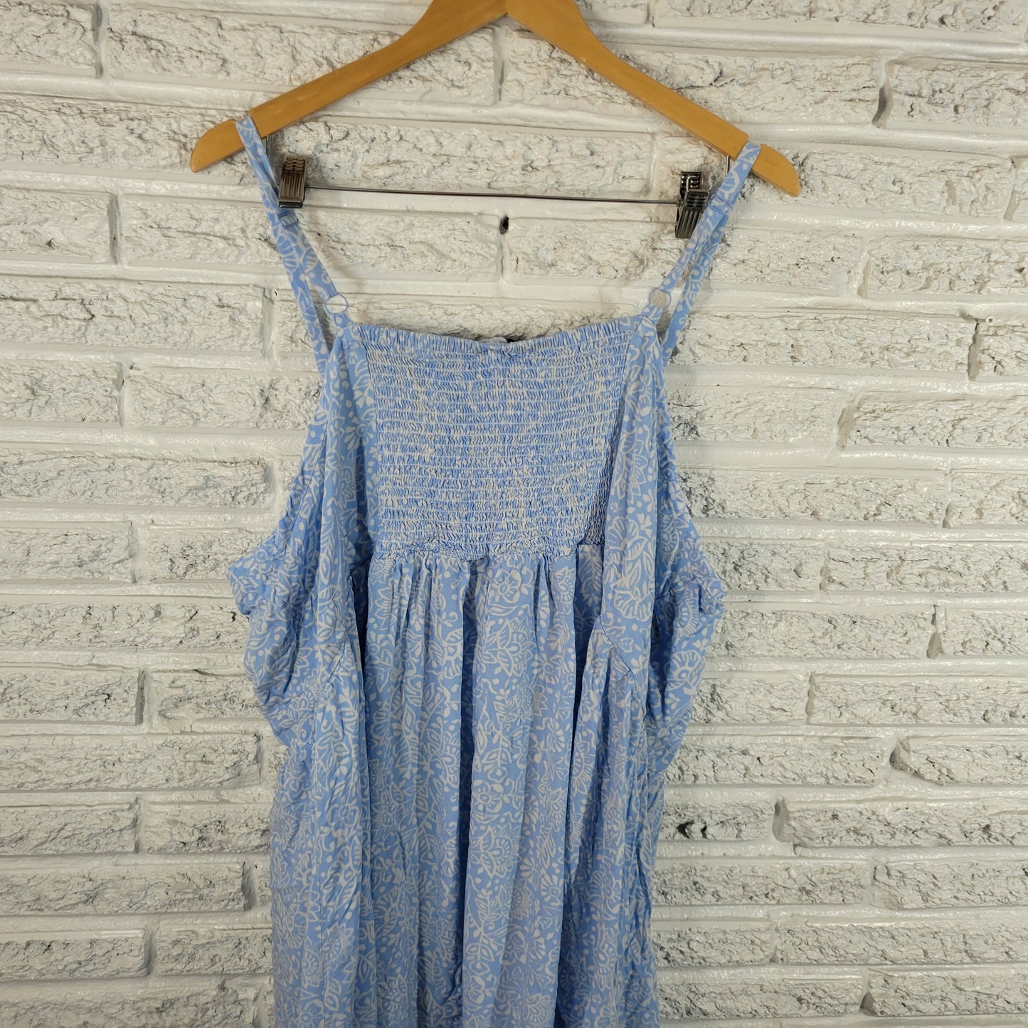 Torrid Womens Swing Top Blouse 6X Blue Floral Dress Tunic Lace Up FLO179E