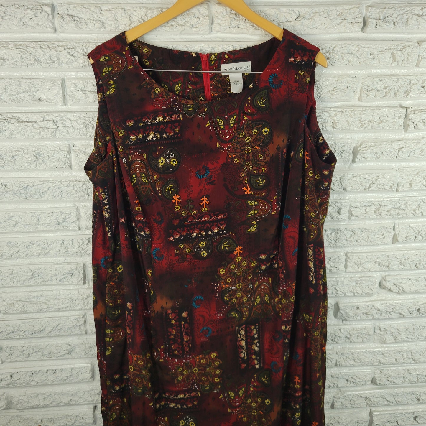 Anna Maxwell Womens Dress 22WP Petite Paisley Floral Shift Sleeveless Zip PAI64E