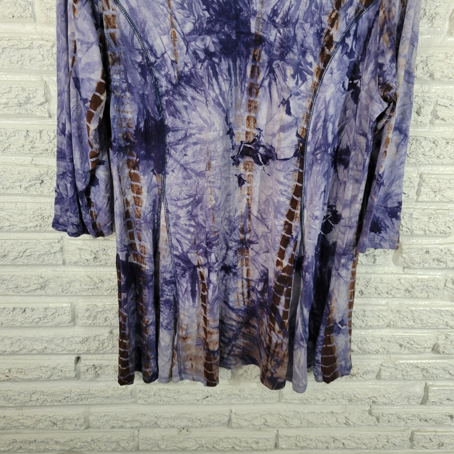 Avenue Womens Tunic Top Size 20 Blue Tie Dye 3/4 Sleeve V Neck Casual TIE18E