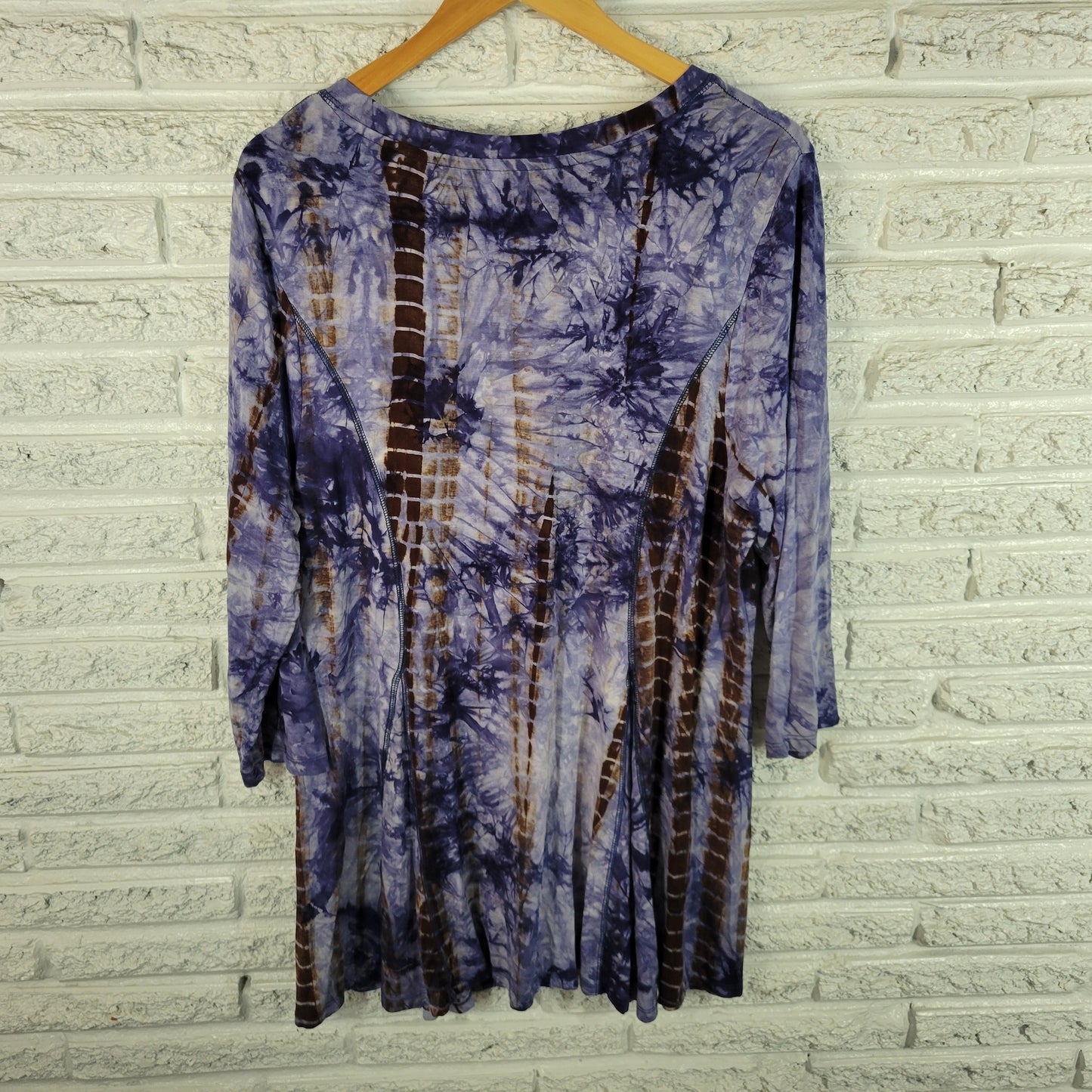 Avenue Womens Tunic Top Size 20 Blue Tie Dye 3/4 Sleeve V Neck Casual TIE18E