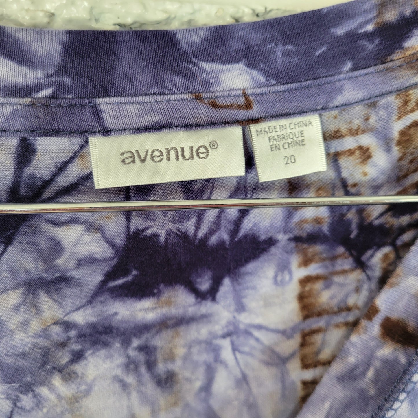 Avenue Womens Tunic Top Size 20 Blue Tie Dye 3/4 Sleeve V Neck Casual TIE18E