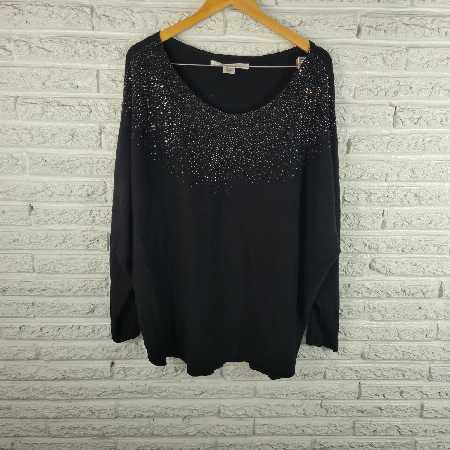 Max Studio Womens Sweater 3X Black Rhinestone Sparkle Party Long Sleeve BLA19E