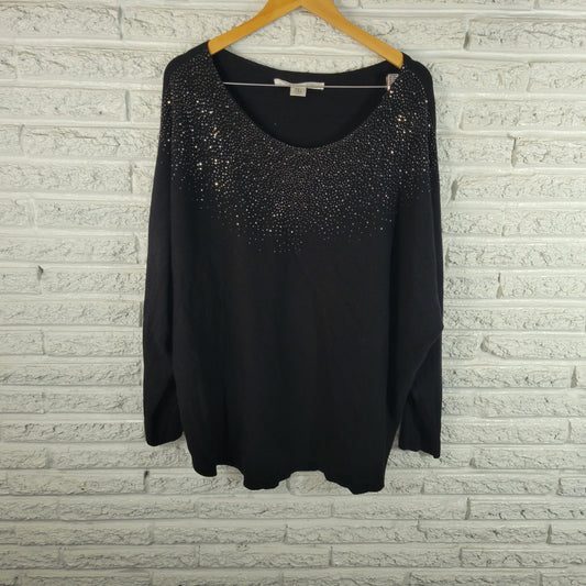 Max Studio Womens Sweater 3X Black Rhinestone Sparkle Party Long Sleeve BLA19E