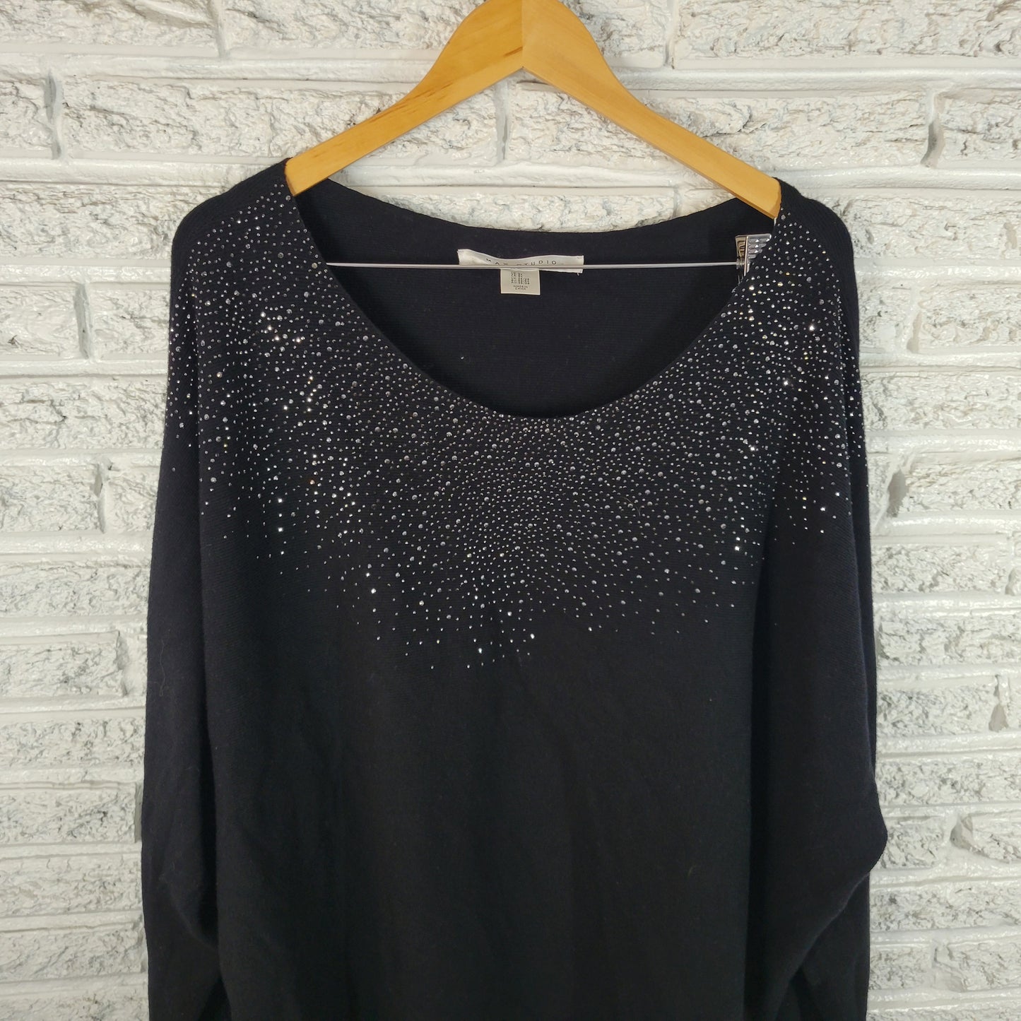 Max Studio Womens Sweater 3X Black Rhinestone Sparkle Party Long Sleeve BLA19E