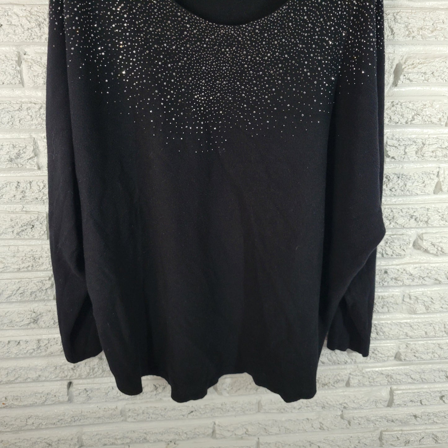 Max Studio Womens Sweater 3X Black Rhinestone Sparkle Party Long Sleeve BLA19E