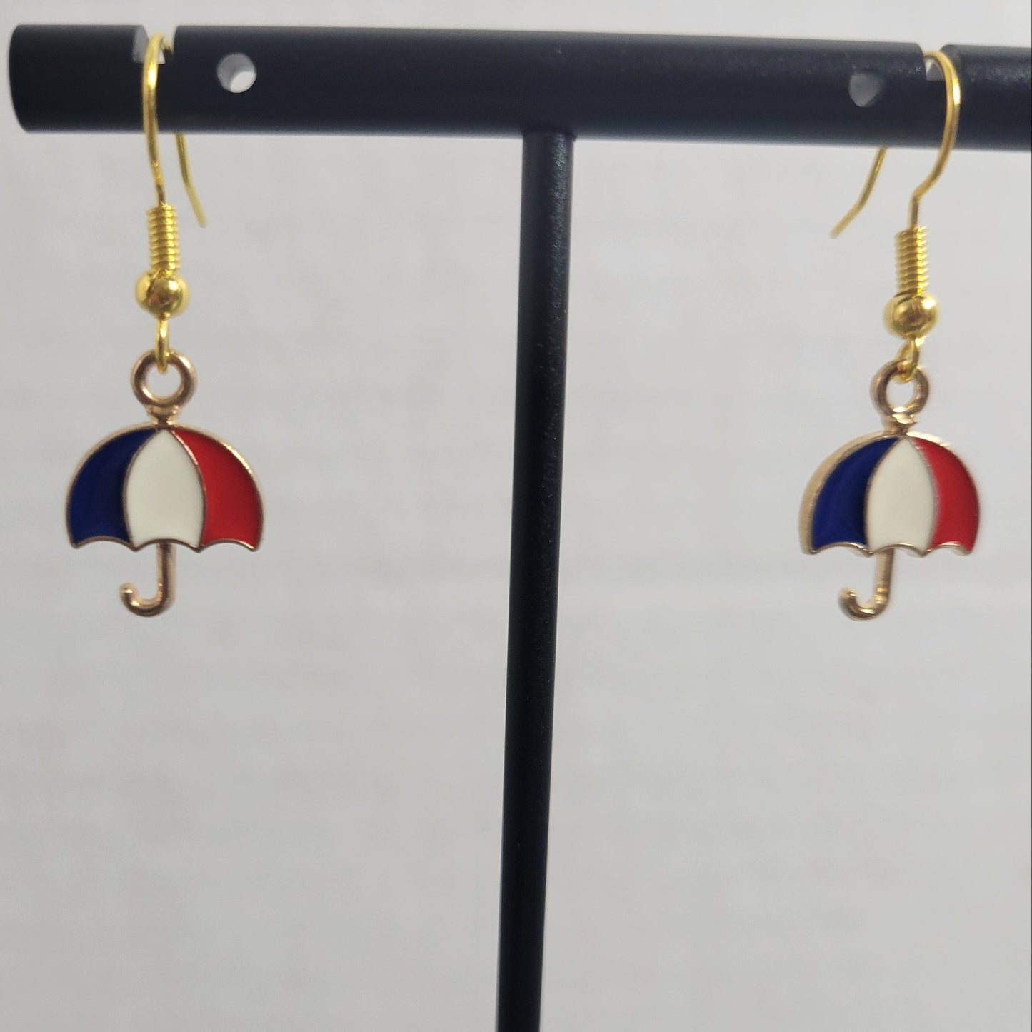 Patriotic Umbrella Dangle Earrings Red White Blue 4th of July USA Jewelry E129E