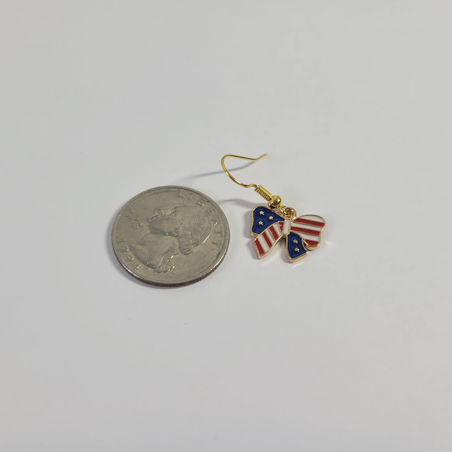 Patriotic US Flag Bow Dangle Earrings Red White Blue 4th of July Jewelry E127E