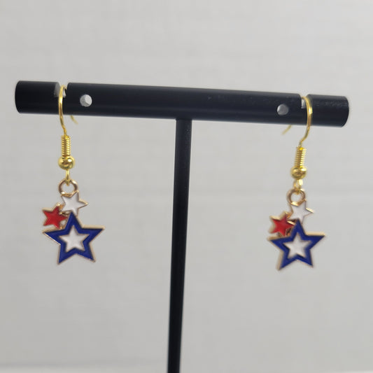 Patriotic Red White Blue Star Dangle Earrings 4th of July USA Jewelry E126E