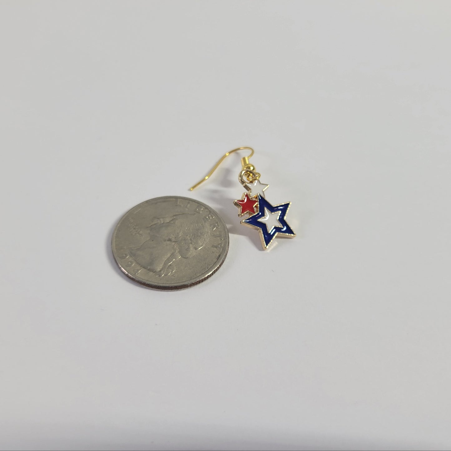 Patriotic Red White Blue Star Dangle Earrings 4th of July USA Jewelry E126E