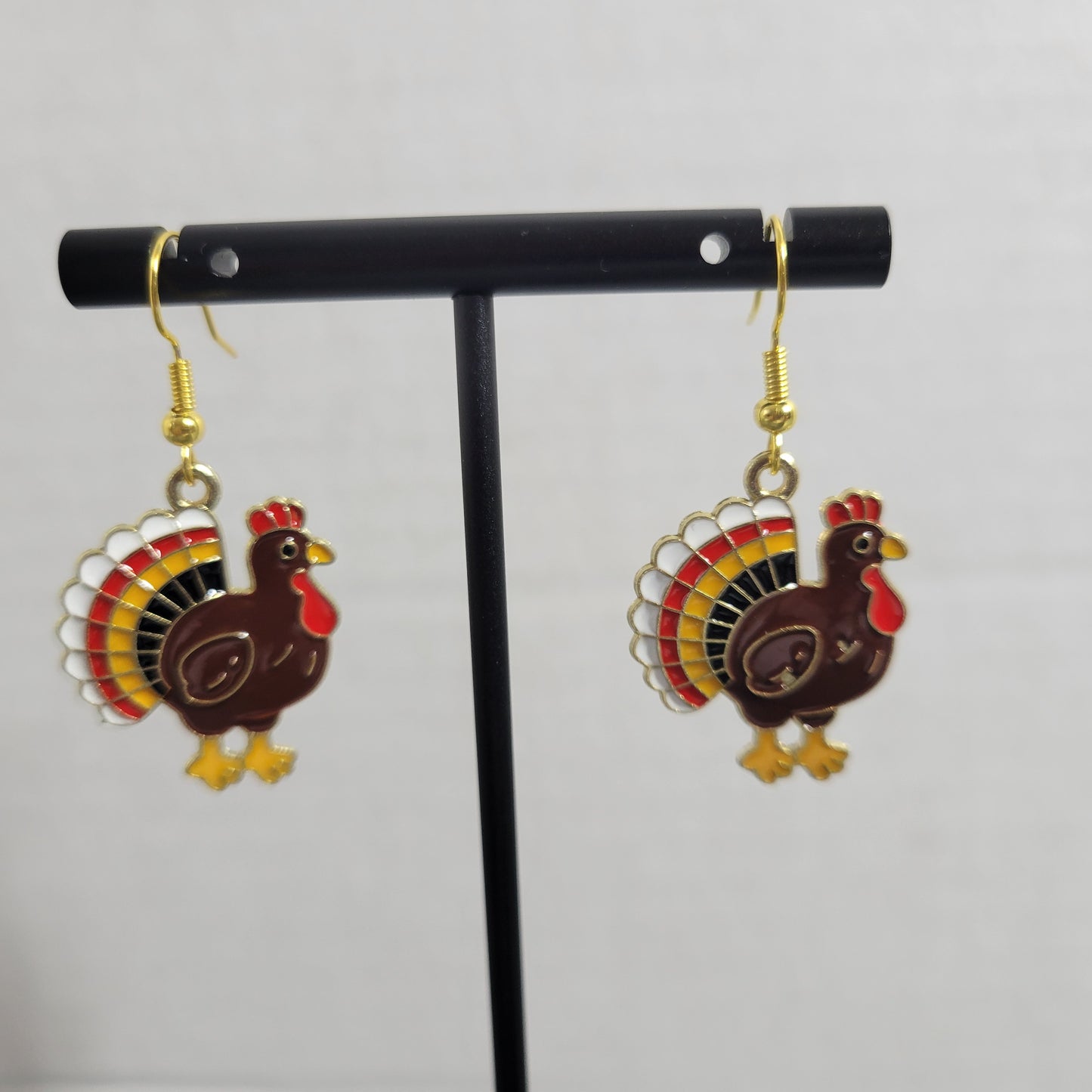 Thanksgiving Turkey Dangle Earrings Gold Tone Fall Autumn Harvest Holiday E121E