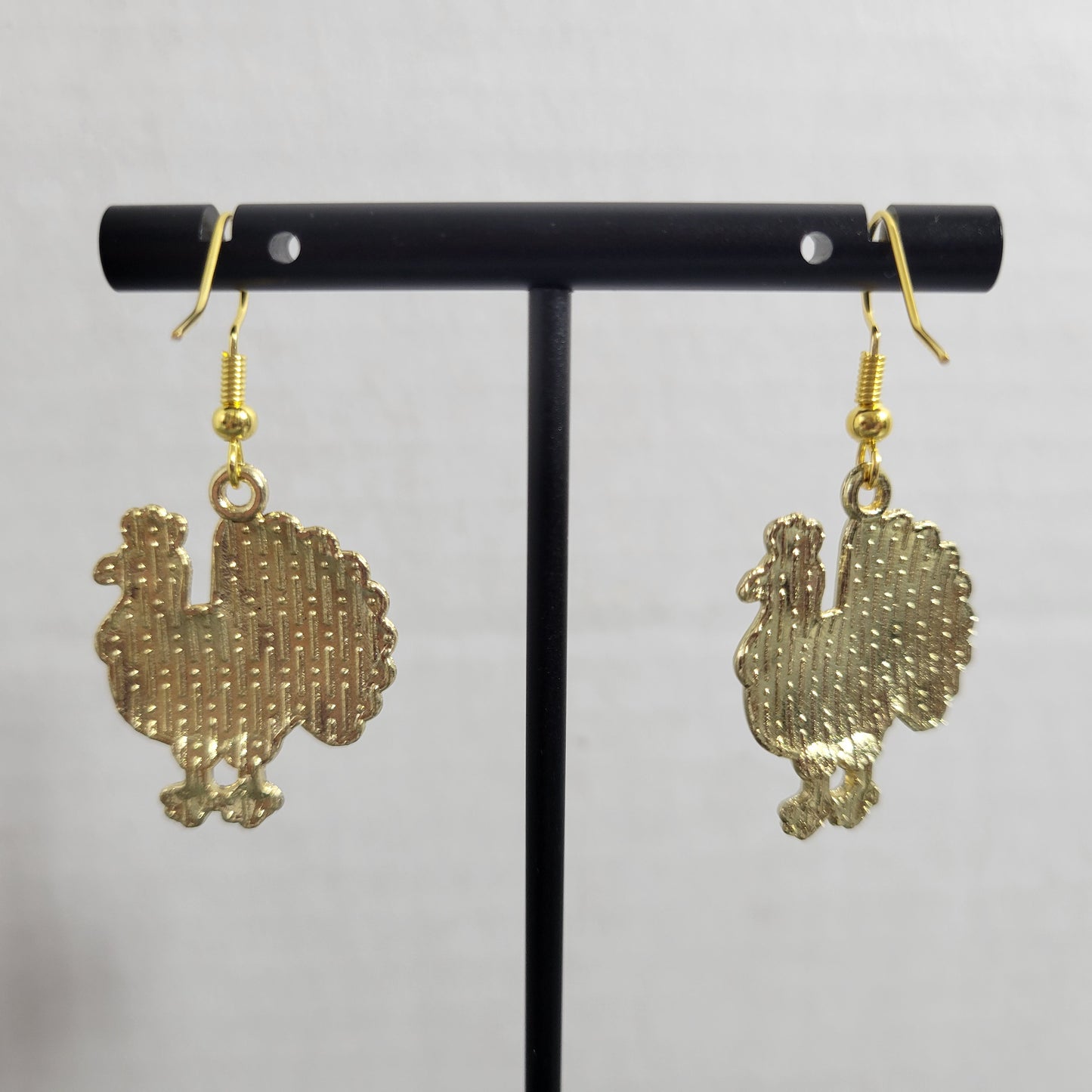 Thanksgiving Turkey Dangle Earrings Gold Tone Fall Autumn Harvest Holiday E121E