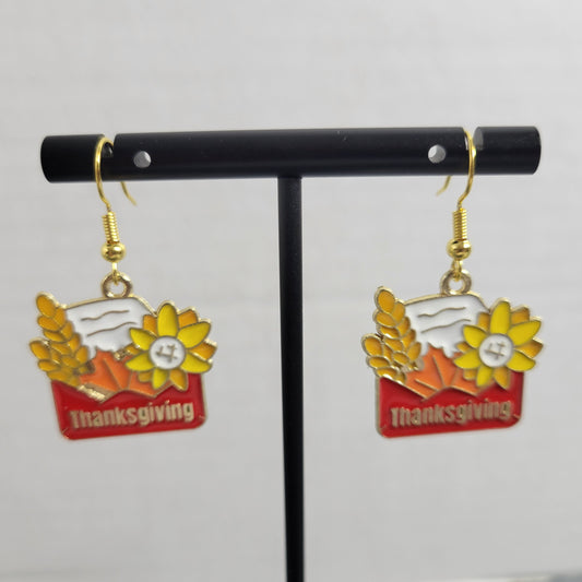 Thanksgiving Sunflower Dangle Earrings Gold Tone Fall Autumn Harvest E115E
