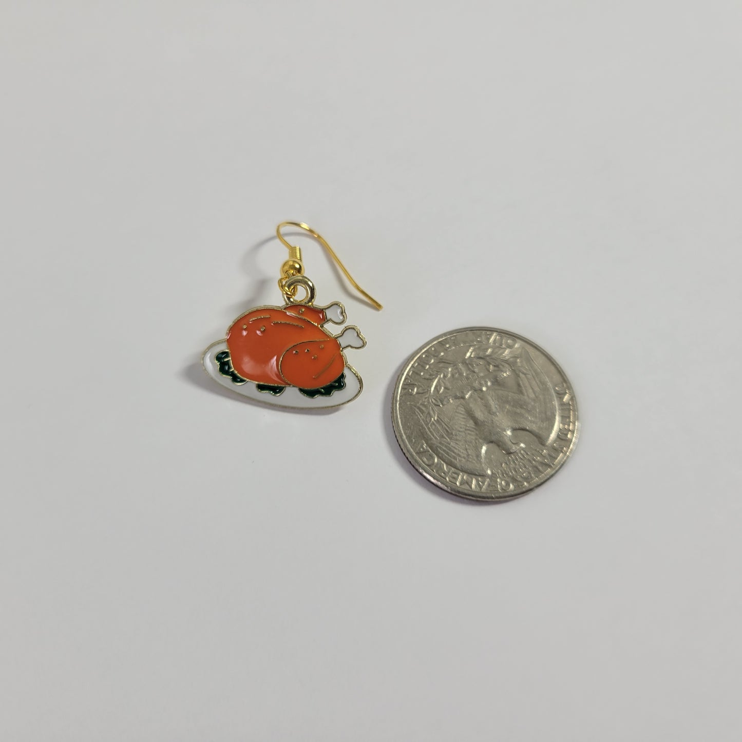 Thanksgiving Roasted Turkey Dangle Earrings Gold Tone Fall Autumn Feast E113E