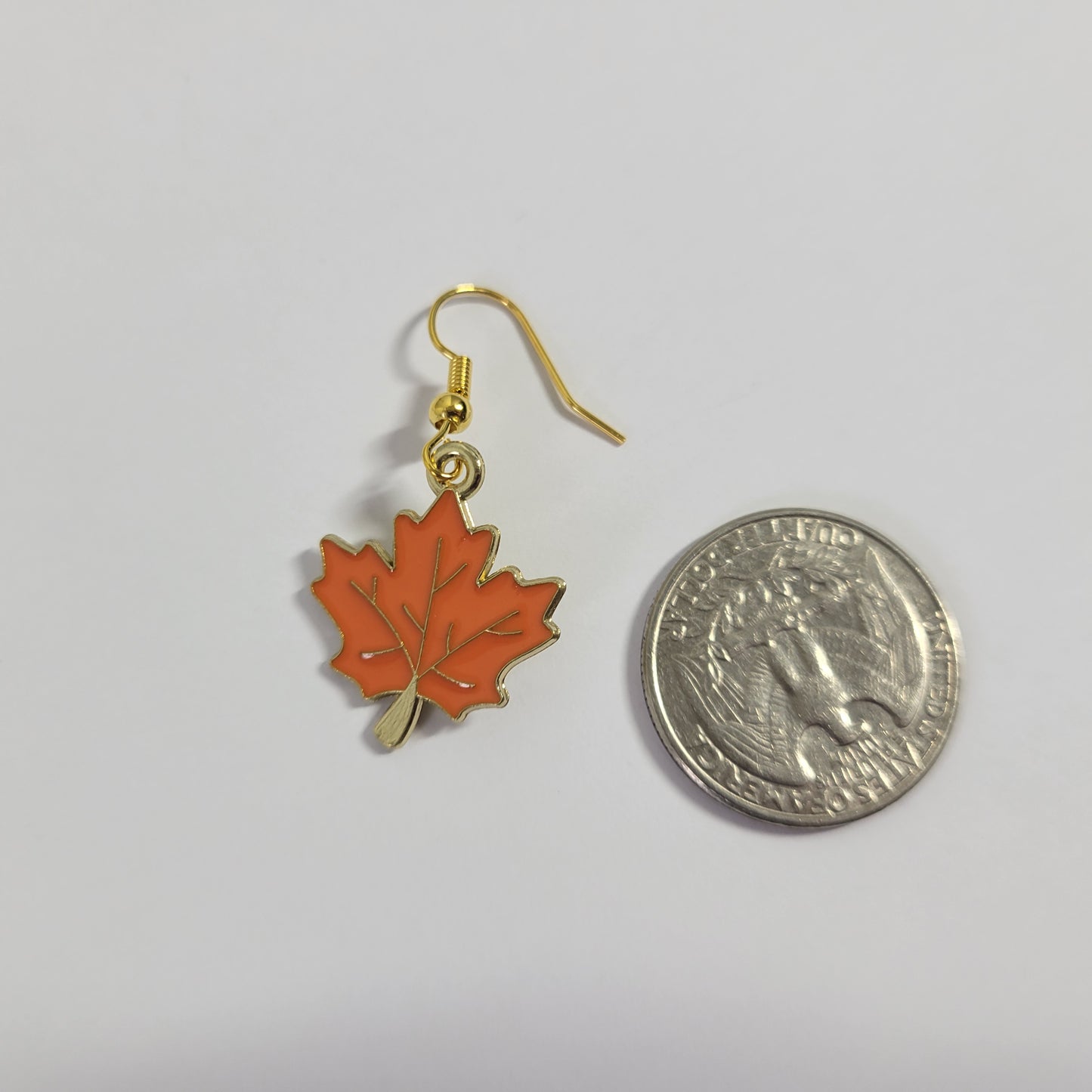 Orange Maple Leaf Dangle Earrings Gold Tone Fall Autumn Thanksgiving E111E